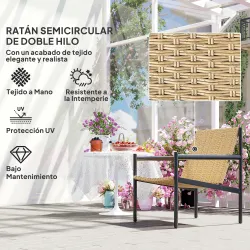 Silla de Ratán de Jardín para Exterior con Reposabrazos Estructura de Acero y Respaldo Inclinado 74x61x81 cm Nat... - Ogal.Es