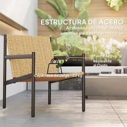 Silla de Ratán de Jardín para Exterior con Reposabrazos Estructura de Acero y Respaldo Inclinado 74x61x81 cm Nat... - Ogal.Es