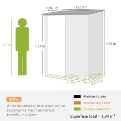 Cobertizo de Jardín Exterior 1,34 m² 161,5x94,5x196 cm con Puerta y Cerradura para Almacenamiento de Herramienta... - Ogal.Es