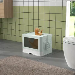 Arenero para Gatos Cubierto con Pala Cepillo 2 Puertas Entrada Principal y Salida Superior 48,5x38x36,5 cm Verde... - Ogal.Es