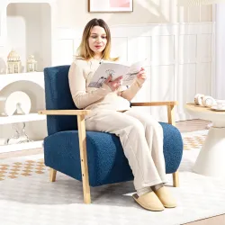 Sillón Nórdico de Borreguito Acolchado Grueso y Patas de Madera Asiento Amplio para Salón Dormitorio 74,5x76x78 ... - Ogal.Es