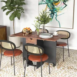 Mesa de Cocina Plegable con Ruedas Alas Abatibles Cajón y Estantes para 2-4 Personas 120x72x75 cm Marrón Rústico... - Ogal.Es