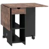 Mesa de Cocina Plegable con Ruedas Alas Abatibles Cajón y Estantes para 2-4 Personas 120x72x75 cm Marrón Rústico... - Ogal.Es