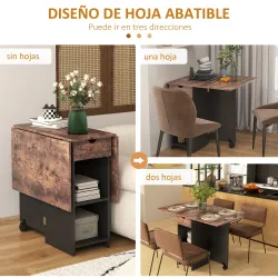 Mesa de Cocina Plegable con Ruedas Alas Abatibles Cajón y Estantes para 2-4 Personas 120x72x75 cm Marrón Rústico... - Ogal.Es