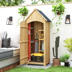 Caseta Jardín Exterior de Madera 77,5x54,2x179,5 cm 0,3 m² para Almacenaje de Herramientas con Estantes Puertas ... - Ogal.Es