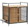 Jaula para Perros Mesa Auxiliar Moderna con Soporte Giratorio con 2 Tazones y 2 Puertas 80x56x76,5 cm Roble - Ogal.Es