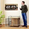 Jaula para Perros Mesa Auxiliar Moderna con Soporte Giratorio con 2 Tazones y 2 Puertas 80x56x76,5 cm Roble - Ogal.Es