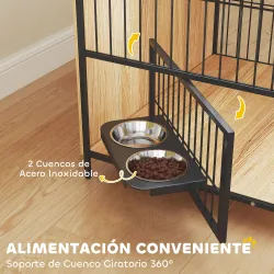 Jaula para Perros Mesa Auxiliar Moderna con Soporte Giratorio con 2 Tazones y 2 Puertas 80x56x76,5 cm Roble - Ogal.Es