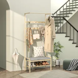Perchero Zapatero con Banco Ganchos Zapatero y Compartimento de Almacenaje para Entrada 73,5x34x171 cm Gris y Na... - Ogal.Es