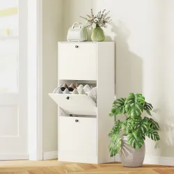 Zapatero con 3 Puertas Abatibles Estantes Ajustables y Diseño Compacto 47x28x115 cm Blanco Veteado - Ogal.Es