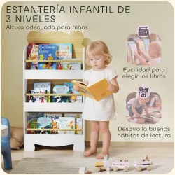 Estantería Infantil de 3 Niveles con Diseño de Osito Bordes Redondeados y Barreras de Seguridad para Libros y Ju... - Ogal.Es