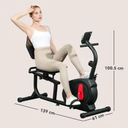 Bicicleta Estática en Casa con Respaldo Resistencia Magnética Ajustable y Pantalla LCD 103-139x61x100,5 cm Negro - Ogal.Es