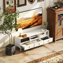 Mueble TV Compacto con 3 Cajones y 3 Compartimentos para TV de hasta 65 Pulgadas 120x34x45 cm Blanco - Ogal.Es