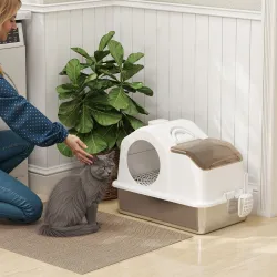 Arenero para Gatos Cubierto con Bandeja de Acero Inoxidable Tapa Extraíble Bordes Altos Fácil de Limpiar Blanco - Ogal.Es