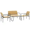 Conjunto de Muebles Jardín Exterior de Ratán de 4 Piezas con Sofá Sillones y Mesa de Tablero de Vidrio Natural - Ogal.Es