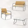 Conjunto de Muebles Jardín Exterior de Ratán de 4 Piezas con Sofá Sillones y Mesa de Tablero de Vidrio Natural - Ogal.Es