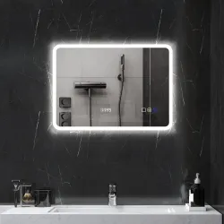 Espejo de Baño con Luz LED 70x50 cm con Bluetooth 3 Colores de Luz Reloj Digital Función Antivaho Función de Mem... - Ogal.Es