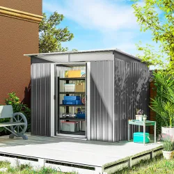 Cobertizo de Jardín Exterior 4,5 m² 260x194x200 cm con Paneles Frontales Transparentes y 2 Puertas Corredizas Gris - Ogal.Es