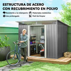 Cobertizo de Jardín Exterior 4,5 m² 260x194x200 cm con Paneles Frontales Transparentes y 2 Puertas Corredizas Gris - Ogal.Es