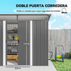 Cobertizo de Jardín Exterior 4,5 m² 260x194x200 cm con Paneles Frontales Transparentes y 2 Puertas Corredizas Gris - Ogal.Es