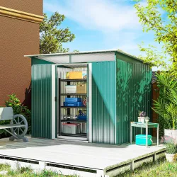 Cobertizo de Jardín Exterior 4,5 m² 260x194x200 cm con Paneles Frontales Transparentes y 2 Puertas Corredizas Verde - Ogal.Es