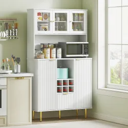Alacena de Cocina Moderna con Armarios Cajón Botellero y Puertas de Vidrio y Estantes Ajustables 100x40x180 cm B... - Ogal.Es