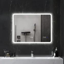 Espejo de Baño con Luz LED 80x60 cm con Bluetooth 3 Colores de Luz Función Antivaho Función de Memoria IP44 - Ogal.Es