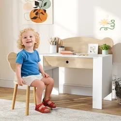 Escritorio Infantil con Silla en Forma de Osito con Cajón para Leer y Estudiar Mesa 80x41x74,5 cm y Silla 32,5x3... - Ogal.Es