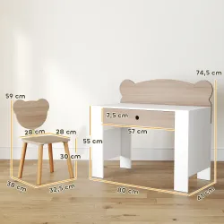 Escritorio Infantil con Silla en Forma de Osito con Cajón para Leer y Estudiar Mesa 80x41x74,5 cm y Silla 32,5x3... - Ogal.Es
