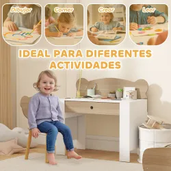 Escritorio Infantil con Silla en Forma de Osito con Cajón para Leer y Estudiar Mesa 80x41x74,5 cm y Silla 32,5x3... - Ogal.Es