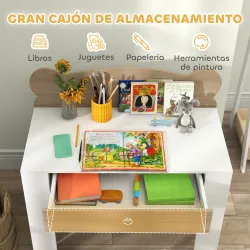 Escritorio Infantil con Silla en Forma de Osito con Cajón para Leer y Estudiar Mesa 80x41x74,5 cm y Silla 32,5x3... - Ogal.Es
