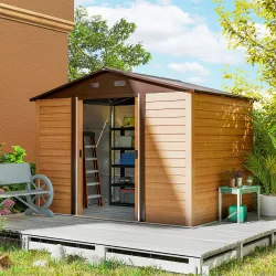 Caseta de Jardín Exterior 4,84m² 278x195x215cm con 2 Puertas y 4 Ventanas para Almacenamiento de Herramientas Na... - Ogal.Es