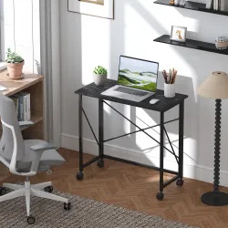 Escritorio Plegable con Ruedas y Estructura Resistente Ideal para Oficina y Estudio 80x40x75 cm Negro - Ogal.Es