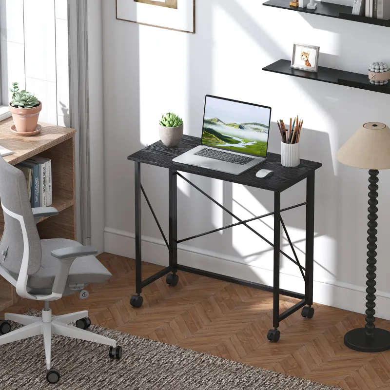 Escritorio Plegable con Ruedas y Estructura Resistente Ideal para Oficina y Estudio 80x40x75 cm Negro - Ogal.Es
