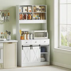 Alacena de Cocina con 2 Puertas Corredizas 3 Cajones Encimera para Microondas y Estantes Ajustables Blanco 93,5x... - Ogal.Es