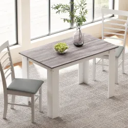 Mesa de Comedor para 4-6 Personas Rectangular de Melamina de Madera y Estilo Moderno 120x69x75 cm Gris y Blanco - Ogal.Es