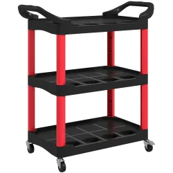 Carro de Herramientas con 3 Estantes Ruedas y Asas para Garaje Mecánico Hogar Carga 91 kg Rojo y Negro - Ogal.Es