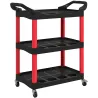 Carro de Herramientas con 3 Estantes Ruedas y Asas para Garaje Mecánico Hogar Carga 91 kg Rojo y Negro - Ogal.Es