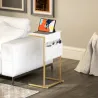Mesa Auxiliar Estilo Marmolizado con Cargador USB y Espacio de Almacenaje 25,5x40x71 cm Blanco y Dorado - Ogal.Es
