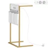 Mesa Auxiliar Estilo Marmolizado con Cargador USB y Espacio de Almacenaje 25,5x40x71 cm Blanco y Dorado - Ogal.Es