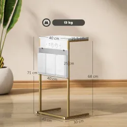 Mesa Auxiliar Estilo Marmolizado con Cargador USB y Espacio de Almacenaje 25,5x40x71 cm Blanco y Dorado - Ogal.Es