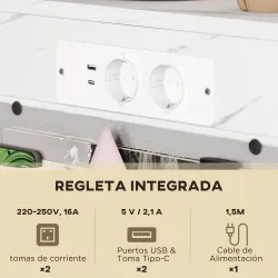 Mesa Auxiliar Estilo Marmolizado con Cargador USB y Espacio de Almacenaje 25,5x40x71 cm Blanco y Dorado - Ogal.Es