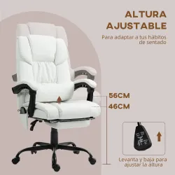 Silla de Oficina con Masaje de 6 Puntos Respaldo Alto Reclinable Altura Ajustable Reposapiés y Mando a Distancia... - Ogal.Es
