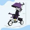 Triciclo Evolutivo para Niños +12 Meses con Toldo Plegable Mango de Empuje Telescópico y Cinturón de Seguridad V... - Ogal.Es