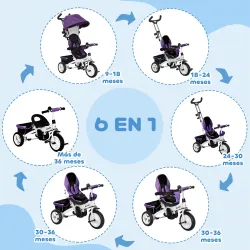 Triciclo Evolutivo para Niños +12 Meses con Toldo Plegable Mango de Empuje Telescópico y Cinturón de Seguridad V... - Ogal.Es