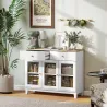 Aparador para Salón Moderno con 3 Puertas de Vidrio Estriado 2 Cajones y Estantes Ajustables 100x35x80,3 cm Blanco - Ogal.Es