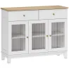 Aparador para Salón Moderno con 3 Puertas de Vidrio Estriado 2 Cajones y Estantes Ajustables 100x35x80,3 cm Blanco - Ogal.Es