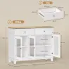 Aparador para Salón Moderno con 3 Puertas de Vidrio Estriado 2 Cajones y Estantes Ajustables 100x35x80,3 cm Blanco - Ogal.Es
