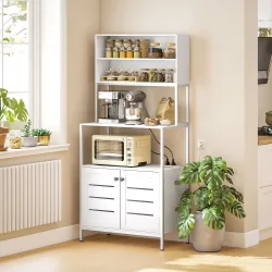 Estantería de Cocina con Toma de Corriente Soporte para Microondas con 2 Puertas 2 Puertos USB y Compartimentos ... - Ogal.Es