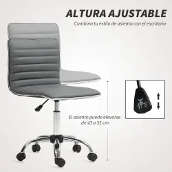Silla de Escritorio sin Brazos Giratoria con Altura Ajustable Silla para Estudio Tapizada en PU Carga 120 kg Gri... - Ogal.Es